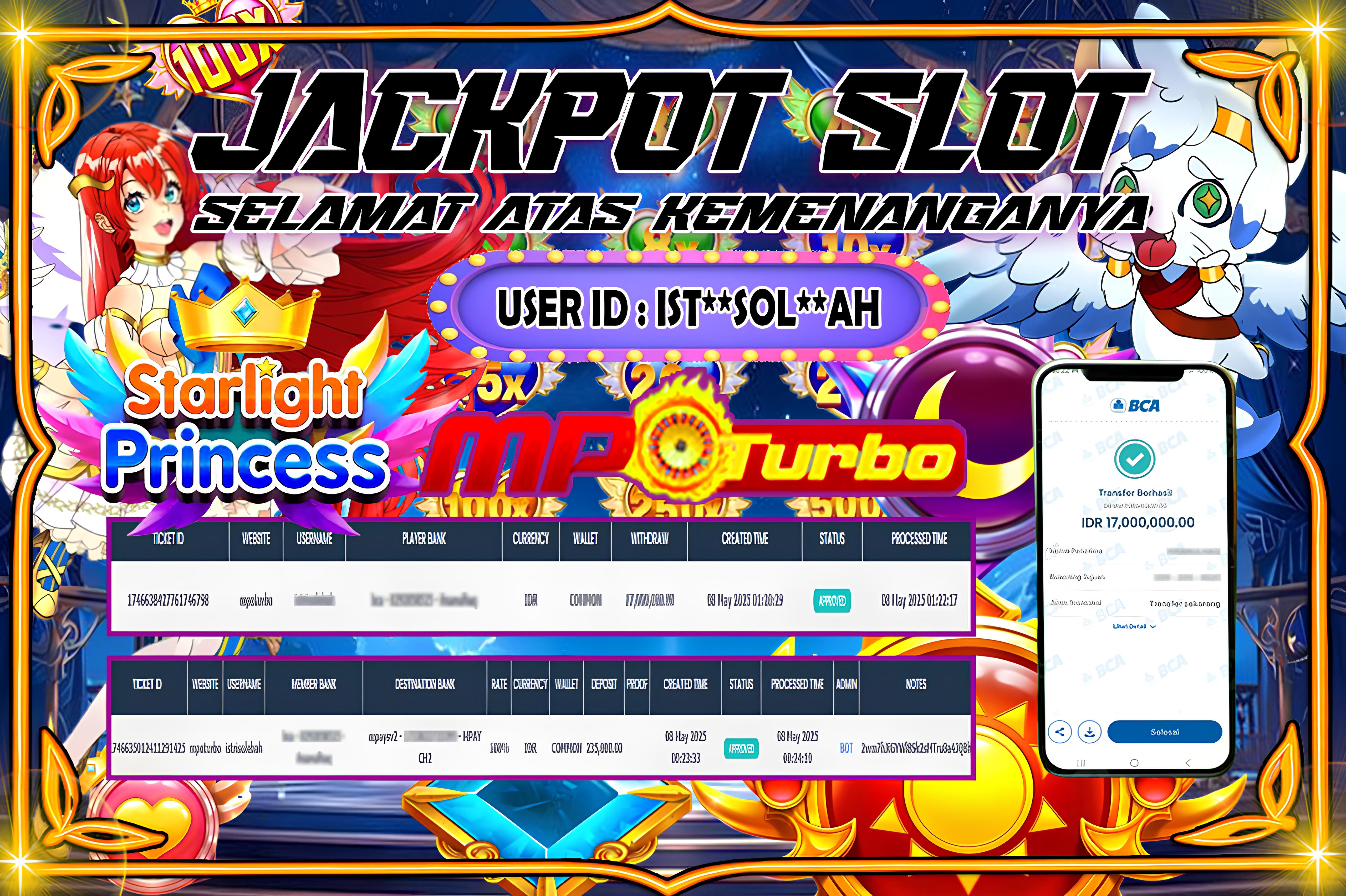 MPOTURBO JACKPOT SLOT STARLIGHT PRINCESS Rp17,000.000.00,- LUNAS